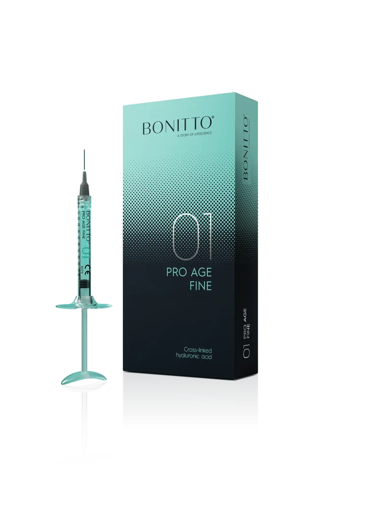 BONITTO® 01 PRO AGE FINE: wrinkle filler for smoothing fine lines around the eyes, mouth, and neck areas.